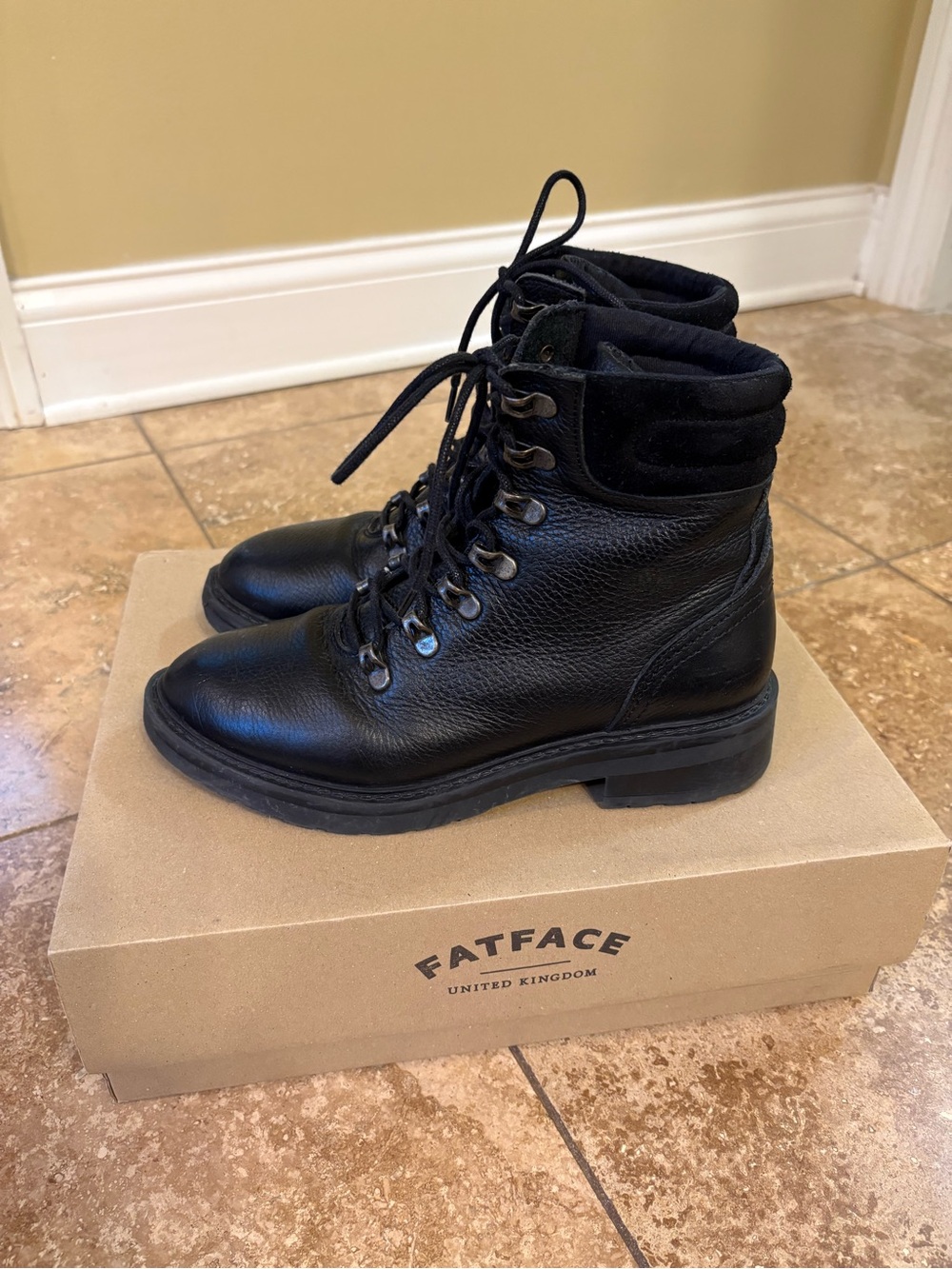 Fat Face Black Leather Lace-Up Ankle Boots